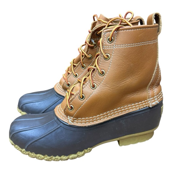 L.L. Bean Shoes - L.L. Bean Tan/Navy Duck Boots Women's size 8M  Bean Boots 8"